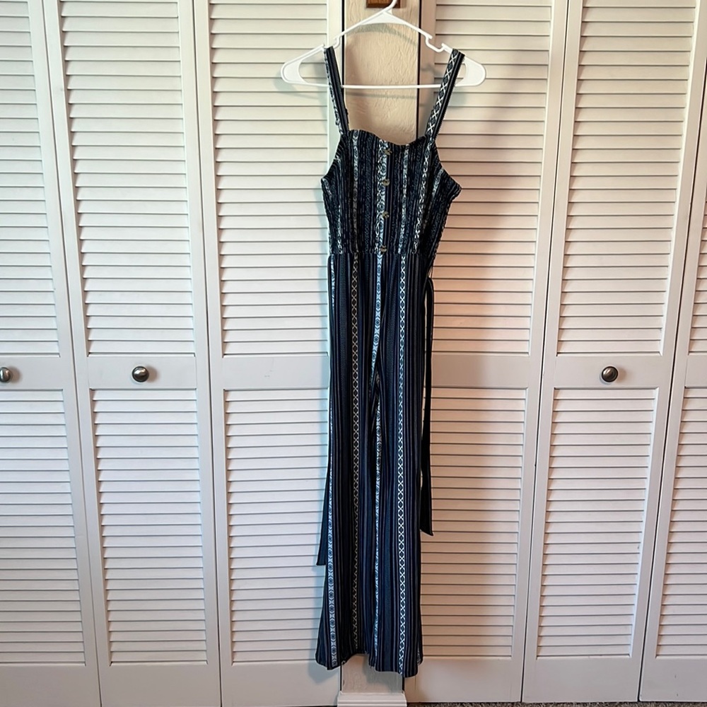 Blue Printed Pant Leg Romper